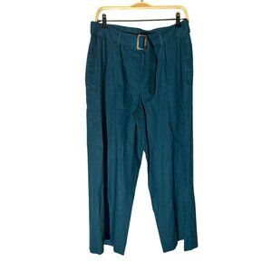 NWT J. Jill Linen Stretch Belted Cropped Wide-Leg Pants Pacific Teal Size M